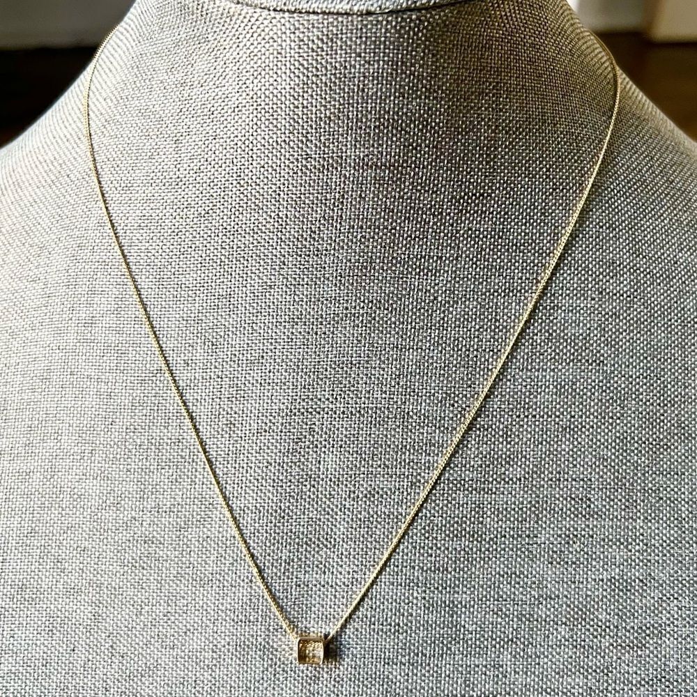 Geometric square charm minimalist metallic gold tone necklace